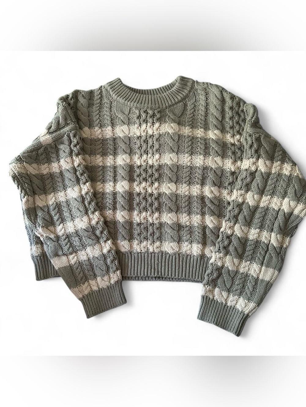 jessica simpson green and cream striped knit sweater